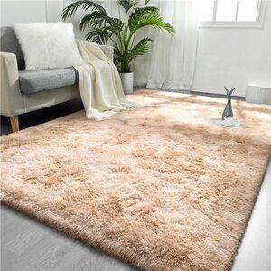 8x10 Feet Large Area Rugs for Living Room,Tie-Dyed Beige Shaggy Rug Fluffy Throw